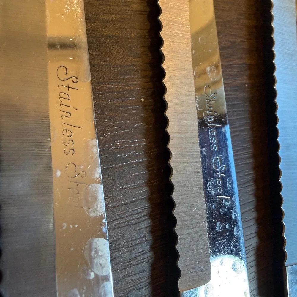 Vintage LC Japan Stainless Steel Serrated Steak Knives Wood Handle Set of 5